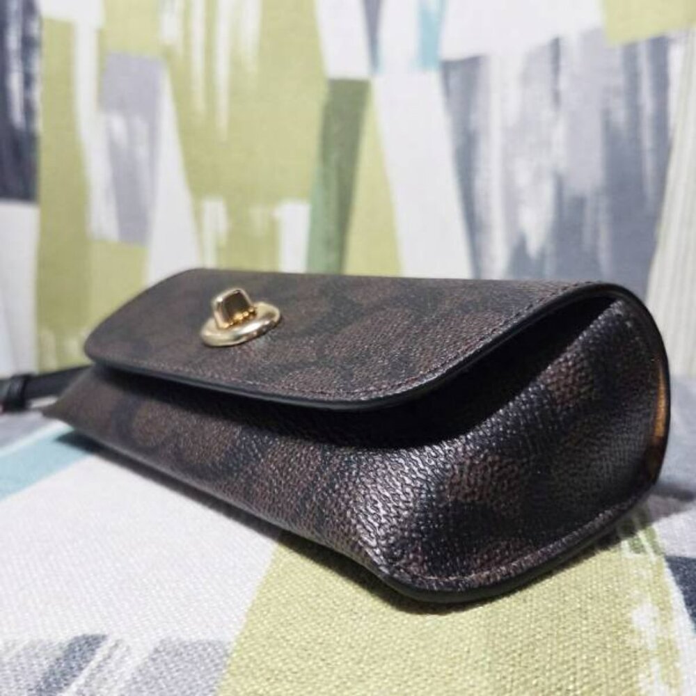 Coach Signature Canvas Sunglasses Case In Walnut/Black - Picture 7 of 8